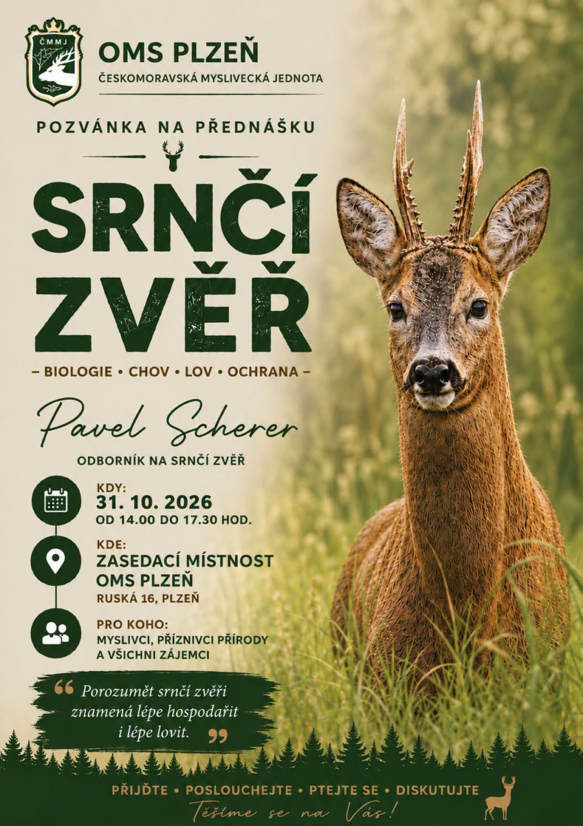 Pozvánka na přednášku o srnčí zvěři.